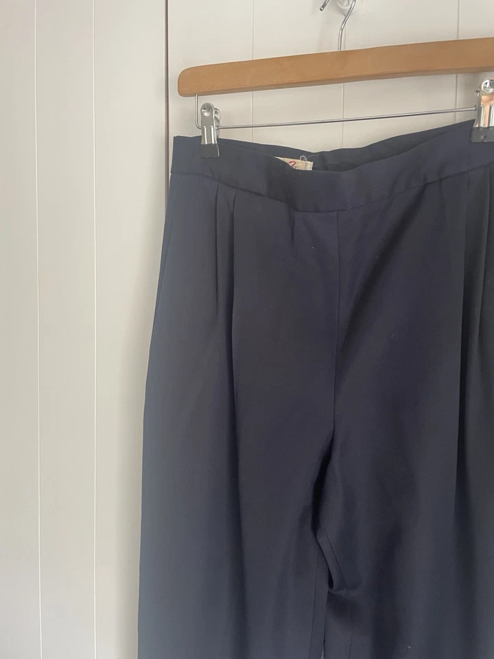 CHRISTIAN DIOR - DIOR 2 Label 1980s Vintage Sz 12 Navy 100% Wool Pleat Trousers - Image 2 of 4