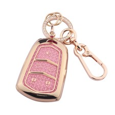Cute Bling Key Fob Cover for Cadillac, Diamond Cut TPU Cadillac A, Pink