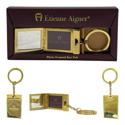 Vintage 90s ETIENNE AIGNER Goldtone Keychain Key Fob Mirror Photo Frame Charm