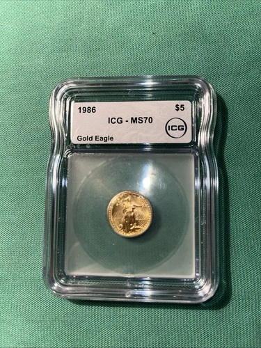 1986 $5 American Gold Eagle 1/10 Oz Gold MS70 ICG