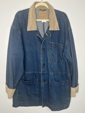 Vintage Barn Coat Denim Chore Jacket Men s L Unisex Corduroy Collar Cuffs 90s