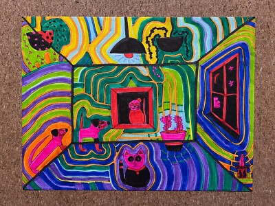Original Zeichnung/Gemälde von Jay Snelling - Outsider Art Brut - ungewöhnlich