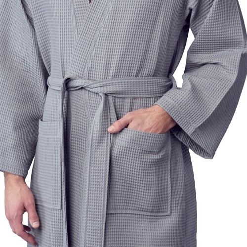 Bata de baño Lotus de lino para hombre con patrón cuadrado de gofres ropa de spa con 2 bolsillos delanteros - Imagen 29 de 95