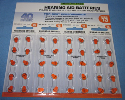 a Pack of 40 Battery ~ Size 13 Hearing Aid Batteries ~ best by date of 08/2024