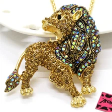 New Fashion Yellow Vintage Lion Crystal Rhinestone Jewelry Pendant Necklace Gift