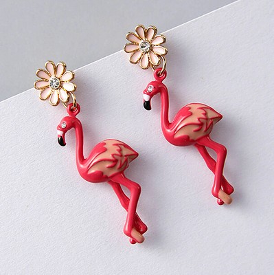 earrings flamingo jewelry earring pink stud enamel rhinestone animal bird dangle betsey johnson drop cute
