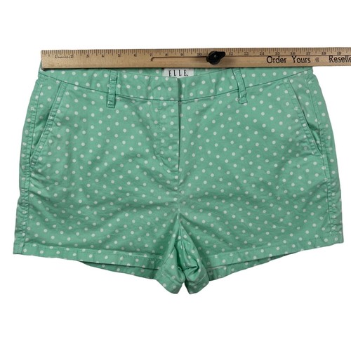 ELLE Shorts Women's Flat Front Cotton Blend Polka Dot Chinos Mint Green White 12 - Picture 6 of 14
