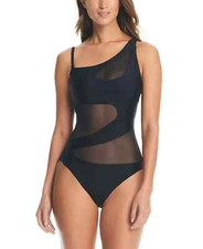 Bar III Women's One-Shoulder Mesh Cutout Stylish one piece Swimsuit Black XS