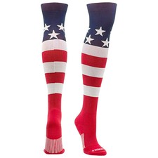 MK SOCKS USA Flag Navy White Red Stars  Stripes Over the Knee Sports Socks