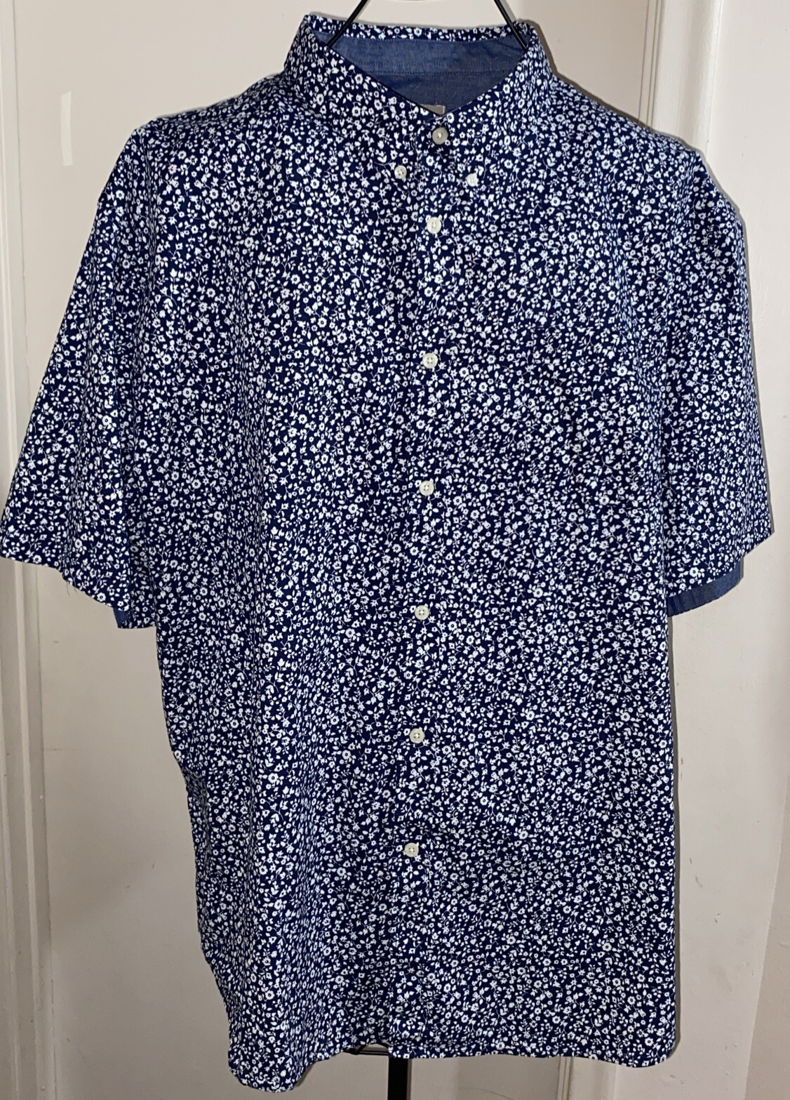 Jachs New York Shirt Men's XXL Floral  Blue White Button Down- EUC