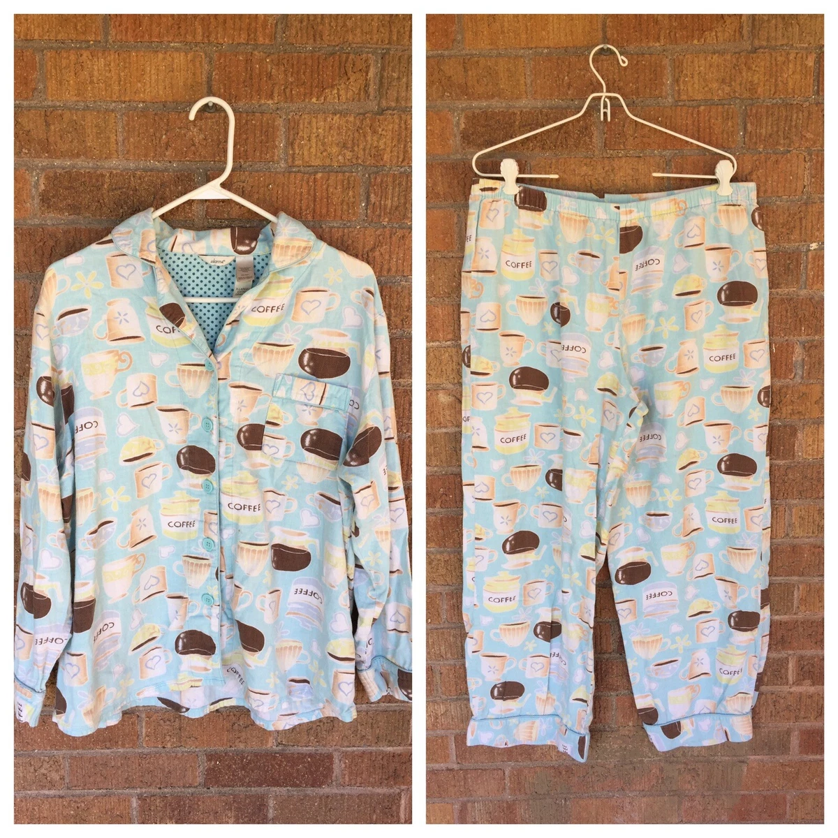 Women s Adonna Pajama set Coffee Print blue 100 Cotton top pants