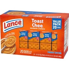 Lance Sandwich Crackers, ToastChee Peanut Butter, 20 Individually Wrapped Packs