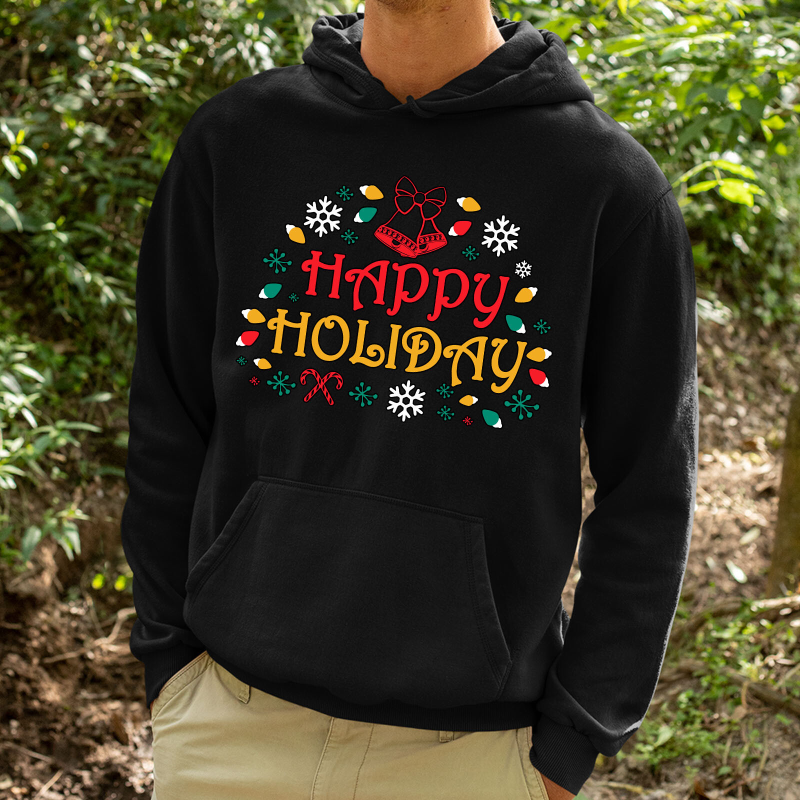 Happy Holiday Mens Hoodie Xmas Merry Christmas Bell Snow Novelty Gift Hoody image 5