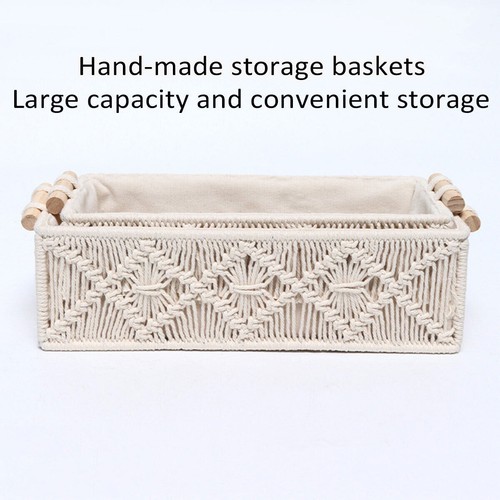 Hand Woven Square Storage Basket Desktop Organizer for Cosmetics Snack Office AU - Picture 8 of 16