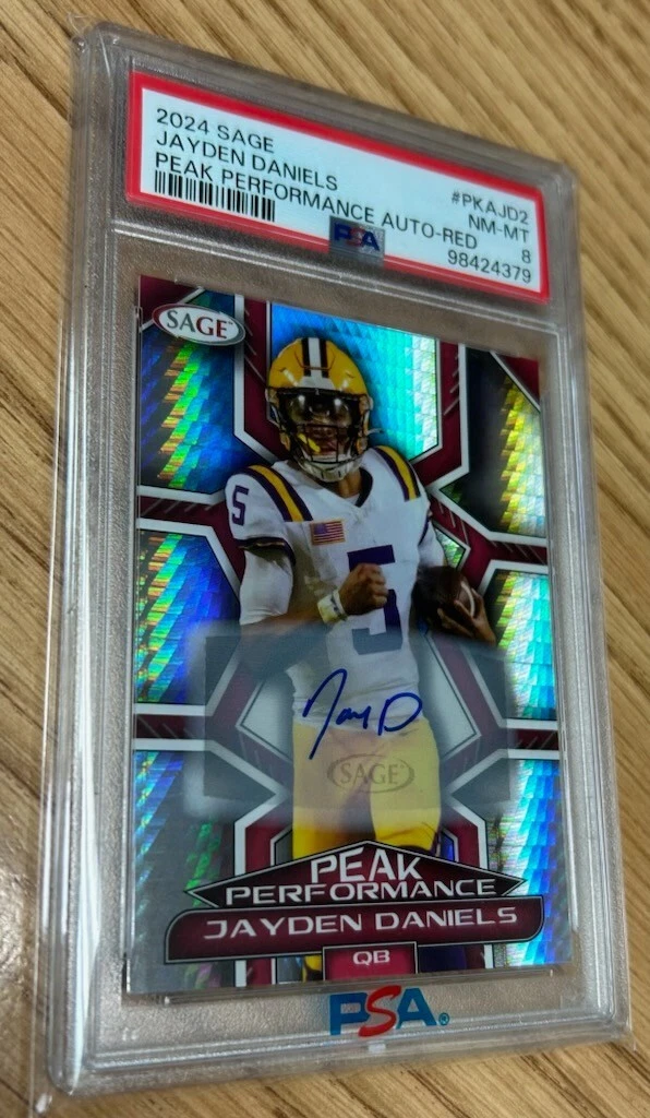 Jayden Daniels Sage Peak Performance Autographs #PKAJD2 Red