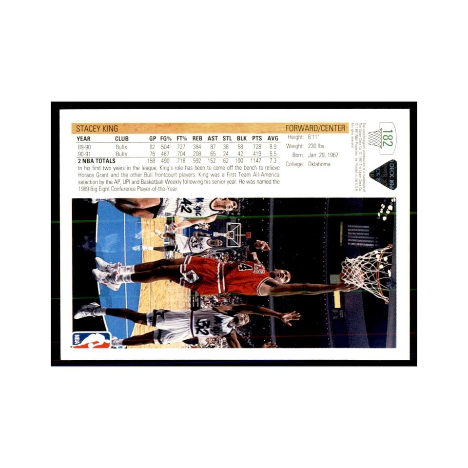 1991 Upper Deck Stacey King Basketball Cards #182 - Image 2 of 3