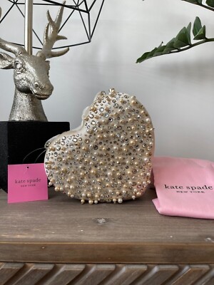 Kate Spade Braut verzierte TASCHE 3d Herz Clutch elfenbein weiß extrem selten