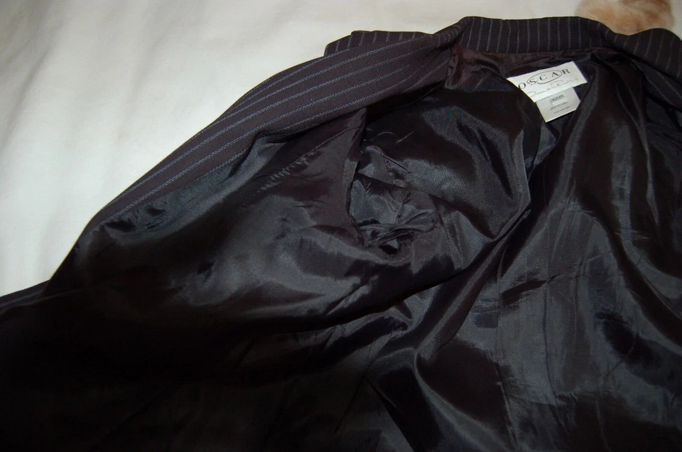  Chaqueta Blazer Oscar de la Renta Negra Mezcla Lana Azul Rayas Talla 12 P Foto 4 de 4