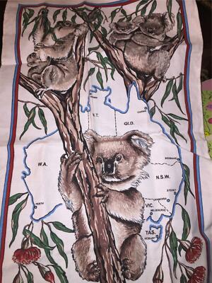 Qualia Bear Tea Towel Australian Souvenir Cotton Citer Vtg New