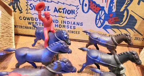 Rare - Vintage LIDO FRONTIER Western Town Play Set Cowboy Swivel Indians Horses - Picture 10 of 24