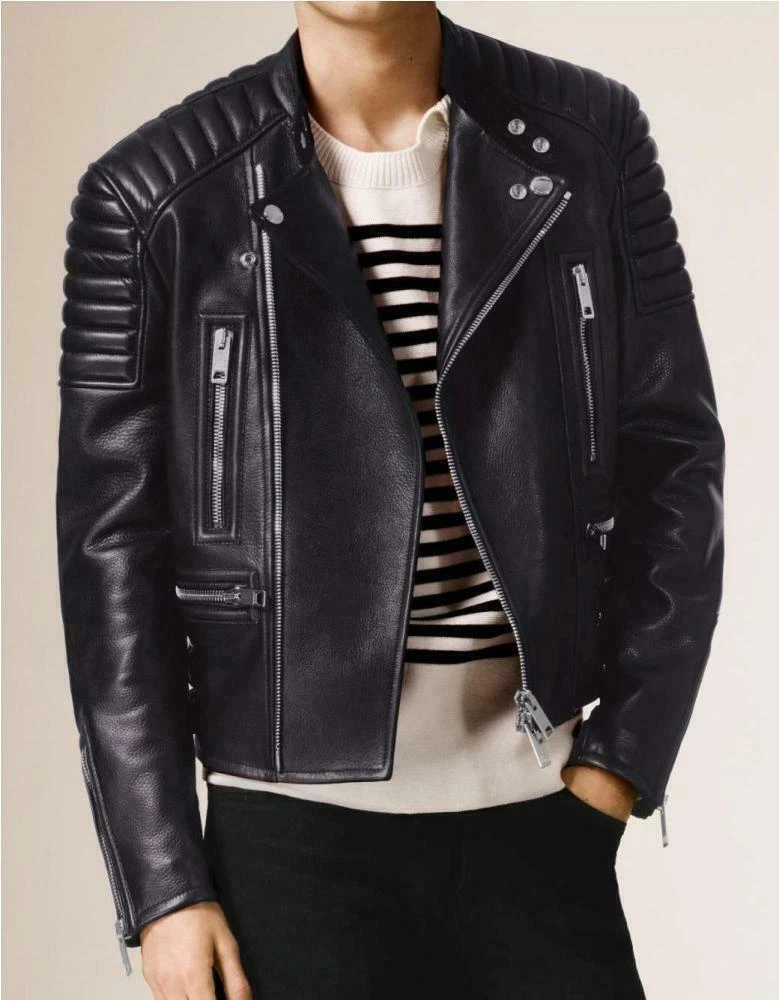 Black Leather Jacket Men 100% Lambskin Biker Jacket S M L XL XXL Custom Fit- 008