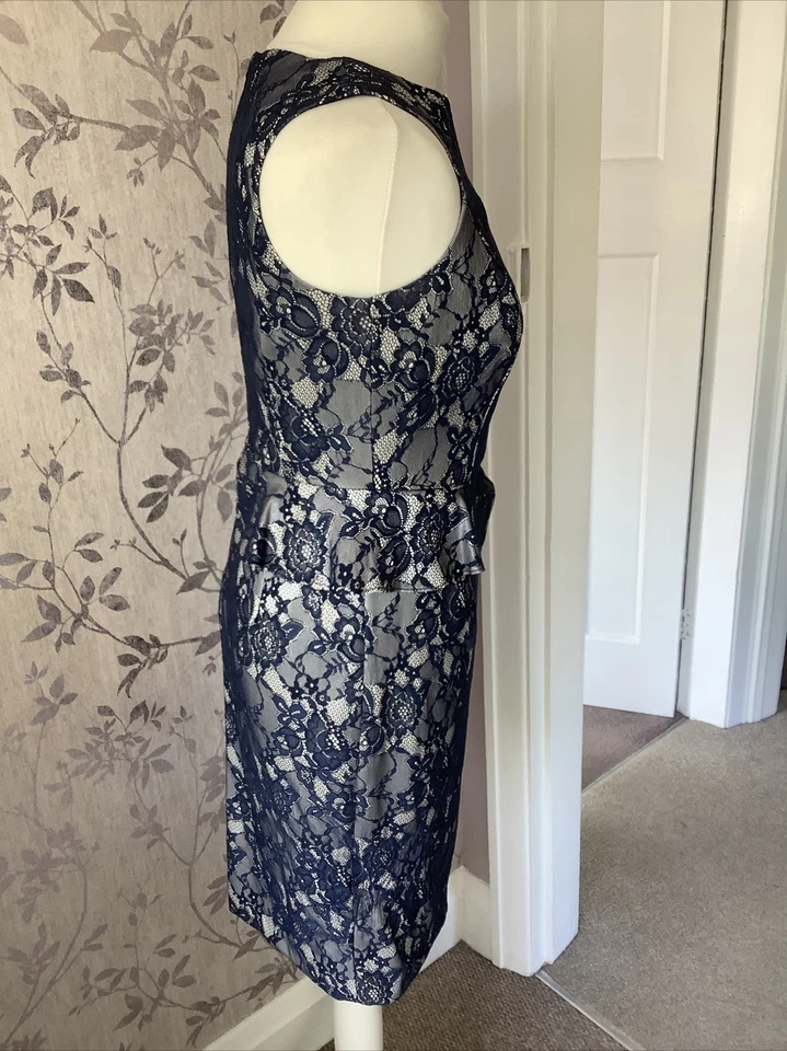 Bhs 10 Vestido Damas Azul Gris Encaje Peplum Boda Cóctel Inteligente Baile de graduación Sin mangas Foto 4 de 4