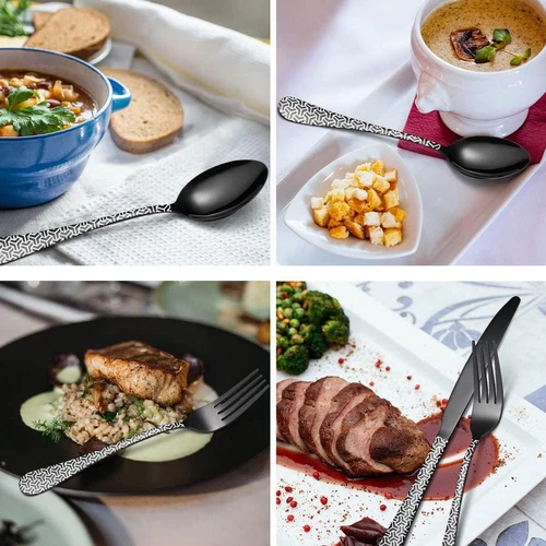 30tlg.Edelstahl Besteck Set Schwarz Matt für 6, Essbesteck mit Schachbrettmuster - Bild 5 von 11