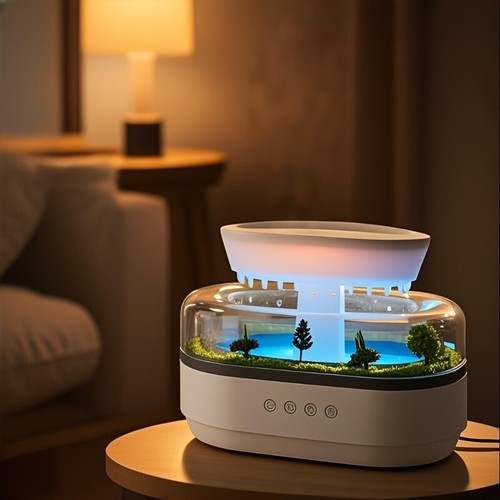 Humidifier Quiet Mini Landscape - Desktop White Noise Raindrop Diffuser