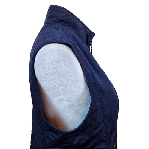 Talbots Womens Long Quilted Vest Medium Petite Navy Blue Full Zip Front Pockets - Picture 10 of 14