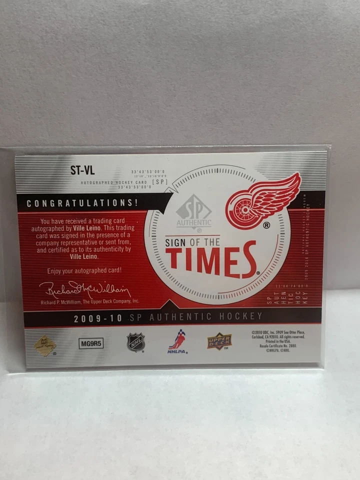2009-10 SP Authentic Sign of the Times #STVL Ville Leino - Image 2 of 2