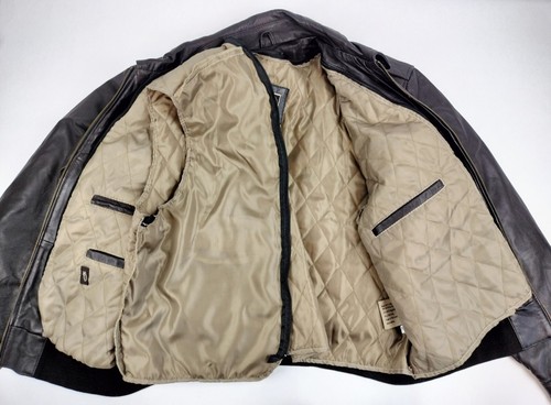 Leather Bomber Jacket Mens Brown Lined Full Zip Pockets Size XL - Picture 11 of 16