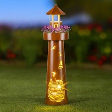 LED Leuchtturm mit Timer Gartendekoration Gartenleuchte Dekosäule 80cm