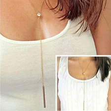 Rhinestone Lariat Necklace Choker Y Drop Long Stick Wand Slides Bar Dainty Chain