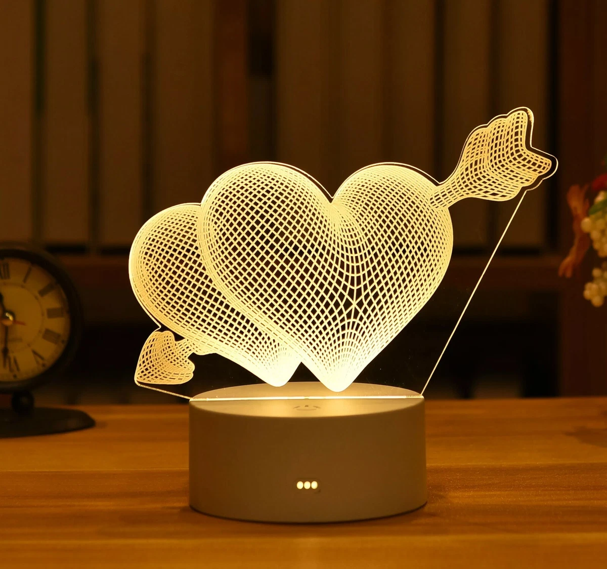 3D Acrylic Led Night Light Love Heart Valentines Day Gift or Birthday