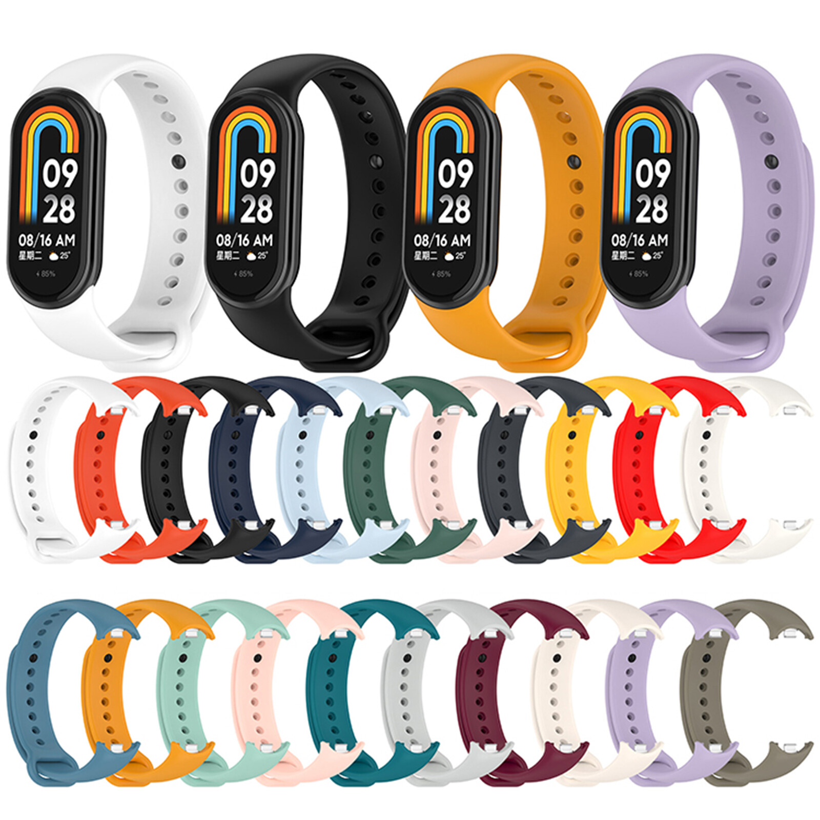 Wristband Silicone Watch Strap Metal Connector For Mi Band 8 Smart Watch Band