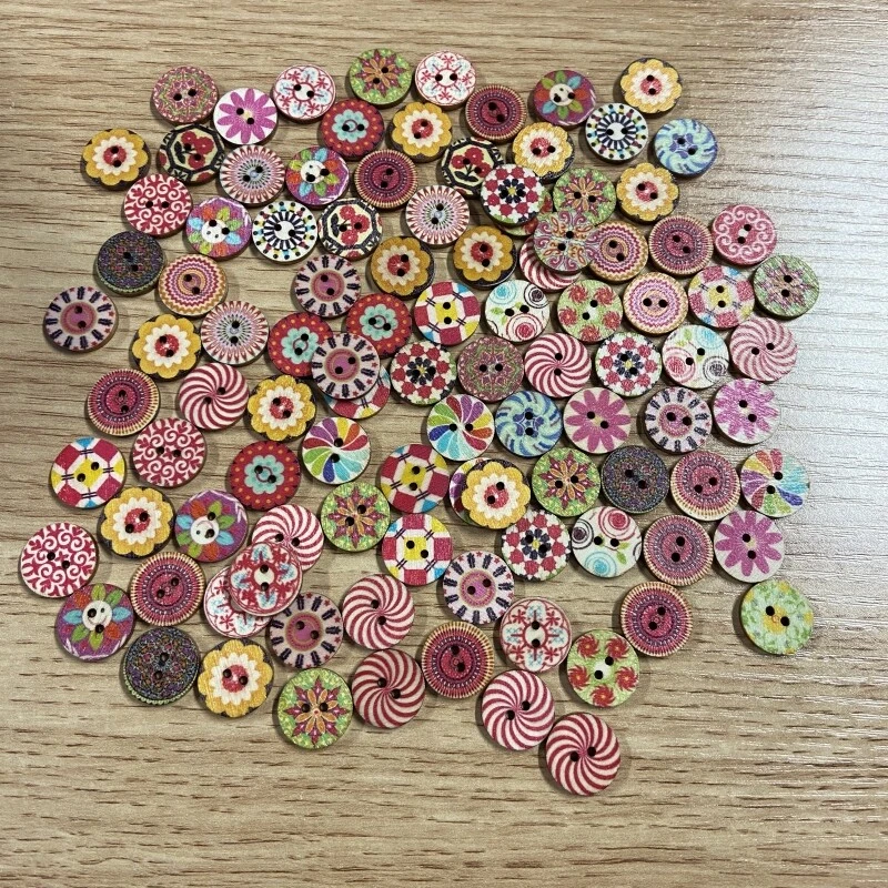 200pcs Mixed Colors Wood Wooden Buttons for Sewing Decorations DIY Arts&Crafts - Image 3 of 4