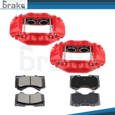 2X Front Brake Calipers & 4X Ceramic Pads For 2008-2015 Toyota Sequoia Kit Set