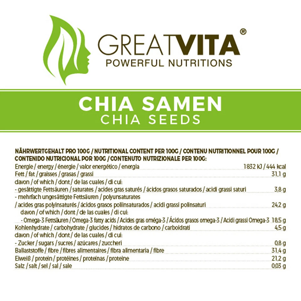 GreatVita Chia Samen, 2400g naturbelassen, ohne Gentechnik - Omega-3-Fettsäuren - Bild 3 von 4