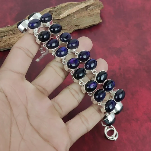 Purple Flash Labradorite Gemstone Handmade 925 Sterling Silver Jewelry Bracelet - Video 1 of 1