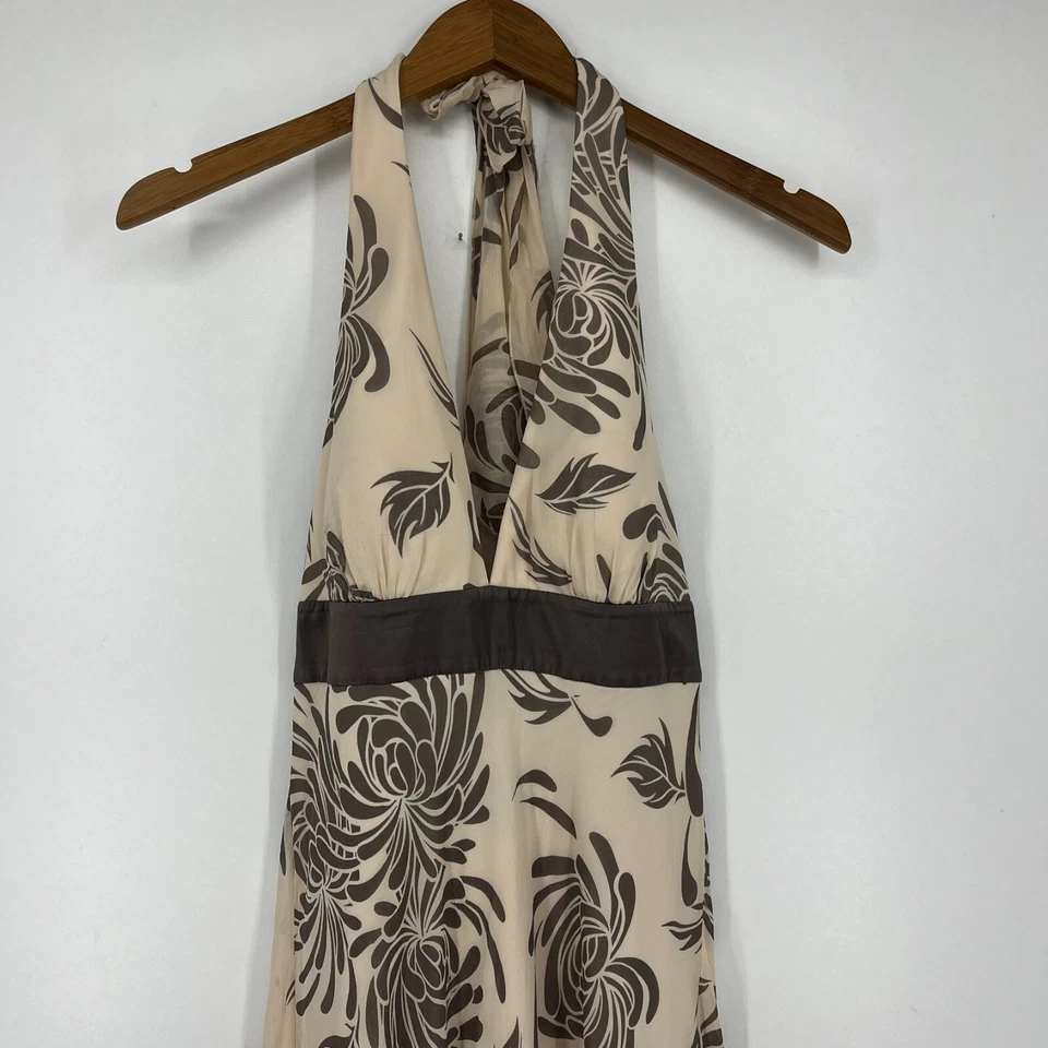 BCBG Париж платье женское размер 6 бежевый коричневый 100% шелк низкая спина Y2K - Изображение 2 из 4