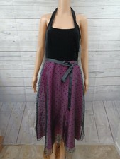 Y2K Betsy & Adam by Jaslene Maxi Black Burgundy Halter Dress Polkodot Sz 12