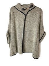 Winter Poncho Cape Mock Neck Toggle Houndstooth Soft Work Business One Size