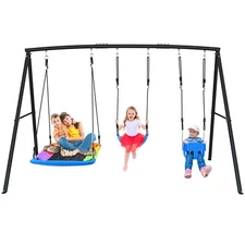 440lbs 4 IN 1 Heavy-Duty Metal Swing Set w/3 Swings Outdoor Kids Adult Swing Set