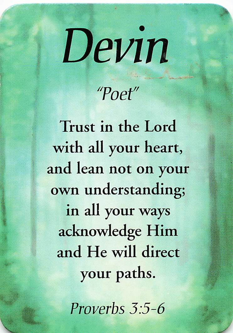 Devin &ldquo;Poet&rdquo; Keepsake Name Meaning Card with Verse | eBay