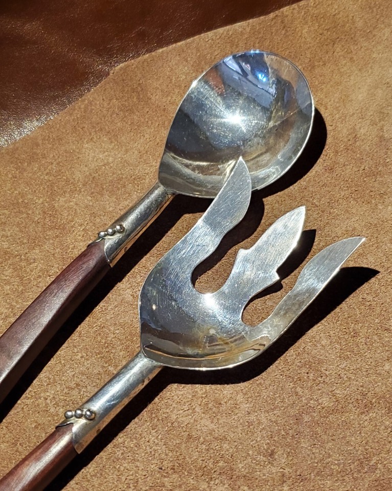 Mid Century Taxco Sterling and Wood Salad Servers eBay