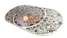6'x3' White Marble Big Dining Conference Table Top Multi Inlay Floral Art E1533
