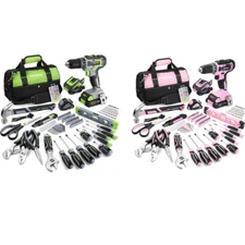 WORKPRO Pink/Grey 157PC Hand Tool Set 20V Cordless Drill Driver Home Tool Kit US