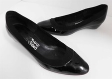 Salvatore Ferragamo Black Patent Leather Slip On Wedge Pumps Italy 7 B