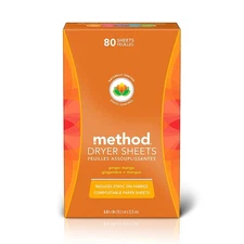 Dryer Sheets Ginger Mango 80 Count 1 Pack for Laundry