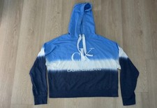 Calvin Klein Jeans Women s Ombre Tie Dye Logo Hoodie Blue White Size M